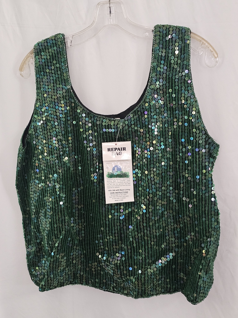 Green Sequin Silk Tank Top